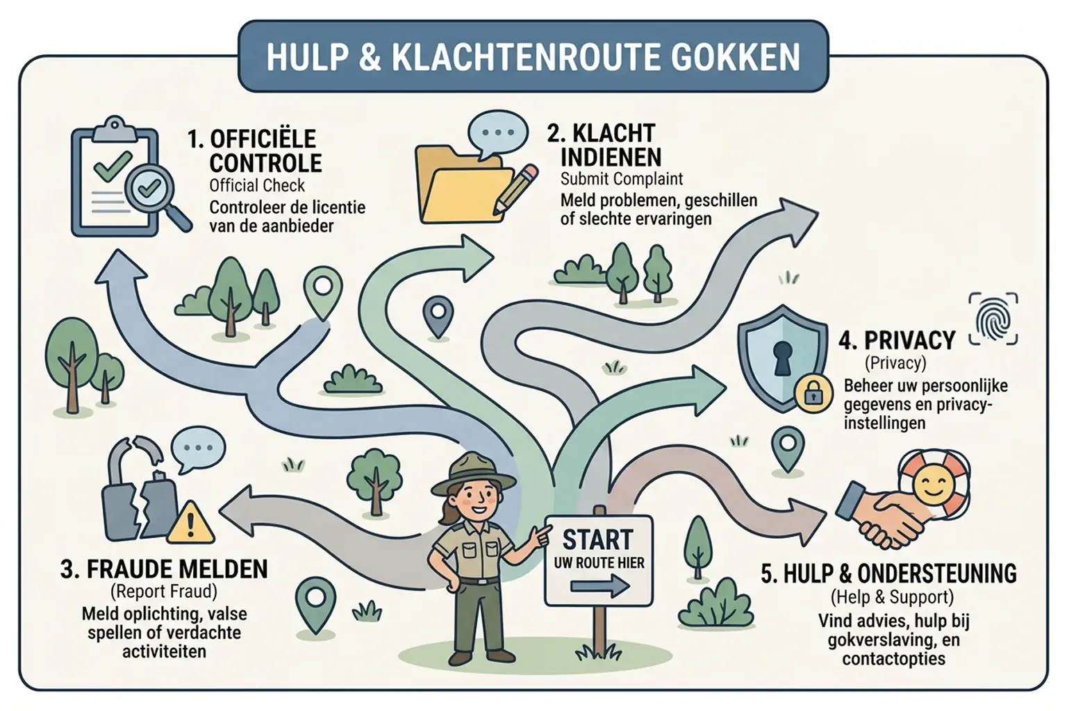 Routekaart voor hulp klachten en officiële meldpunten bij gokproblemen